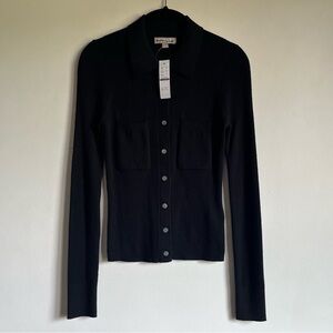 NEW J Crew Collared Button Up Sweater in Marino Wool Blend Small Black $98 CK393